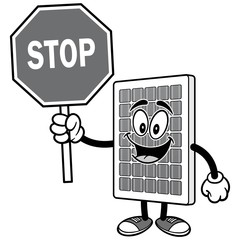 Naklejka premium Solar Panel with Stop Sign Illustration