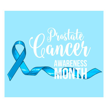 Prostate cancer awareness month banner, poster, template with hand drawn blue ribbon, sketch vector illustration. Hand drawn blue ribbon, prostate cancer awareness month campaign banner, poster, card