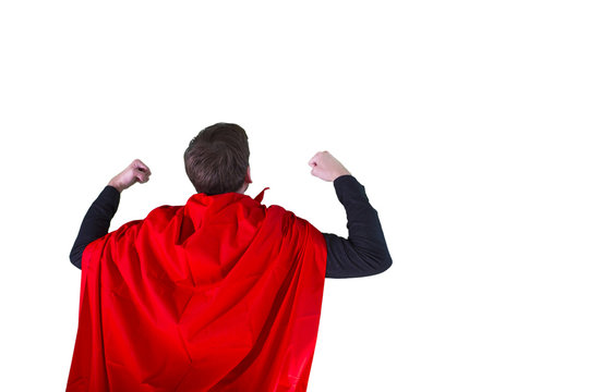 Businessman, Man Business Leader Is Dressed In Red Cape On A White Background
