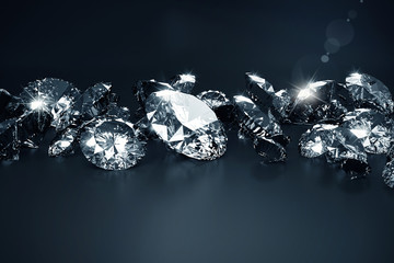 Diamonds group placed on dark blue  background 3d illustration