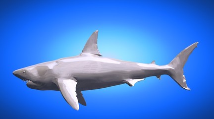 3d rendering of a reflective fish shape swimming with fins