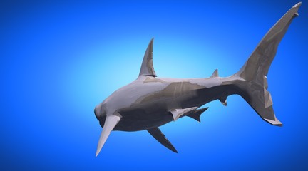 3d rendering of a reflective fish shape swimming with fins
