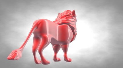 3d rendering of a reflective lion on a background