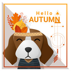 Hello autumn background with happy dog , vector , illustration