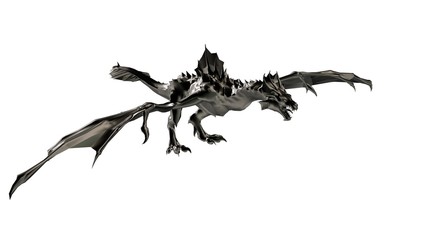 3d rendering of a scary big flying dragon with large wings