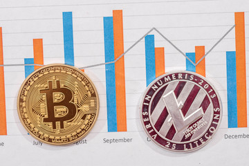 new cryptocurrency - bitcoin and litecoin  with business graph