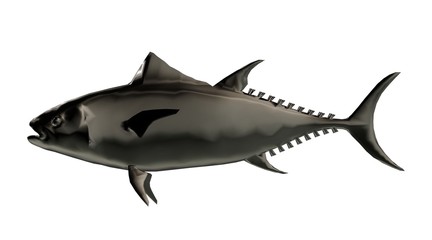 Fototapeta premium 3d rendering of a reflective fish shape swimming with fins