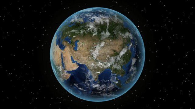 Romania. 3D Earth in space - zoom in on Romania outlined. Star sky background