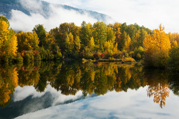 Fall foliage reflected in calm water