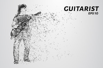 Fototapeta na wymiar Guitarist from particles. The man playing the guitar. Vector illustration