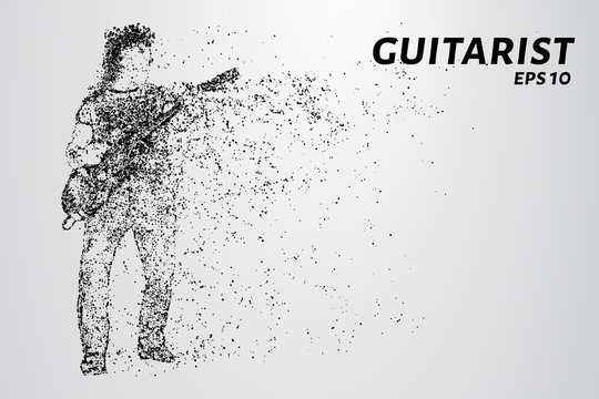 Guitarist from particles. The man playing the guitar. Vector illustration