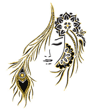 silhouette of gold girl with black