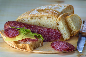 Sandwiches with salami and cheese