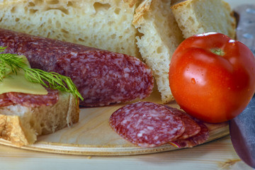 Sandwiches with salami and cheese