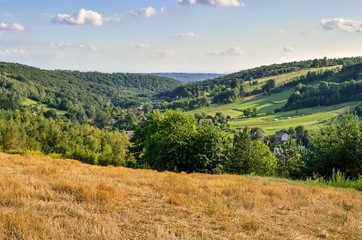 Fototapeta na wymiar Rural summer landscape. A village in a beautiful Jurassic valley in Poland.