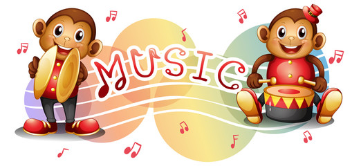 Two monkeys with music notes in background