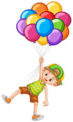 Fototapeta na wymiar Happy boy holding colorful balloons