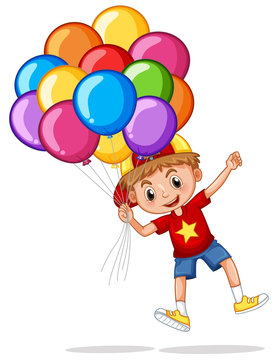 Happy boy with colorful balloons
