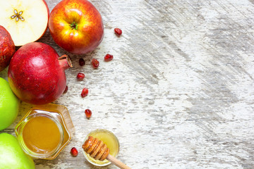 Honey, apple and pomegranate. traditional food for Jewish New Year
