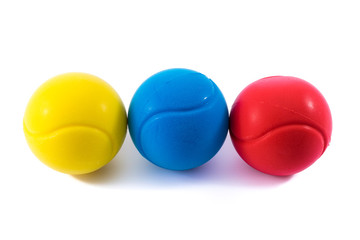 Yellow,blue and red stressballs.Physiotherapy and  alternative medicine.