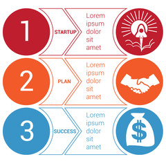 Startup bussines minimal infographic circles arrows 3 positions