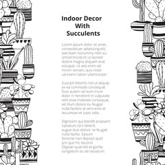 Seamless vertical rows with black contours succulents . Vector background