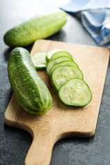 Sliced green cucumbers.