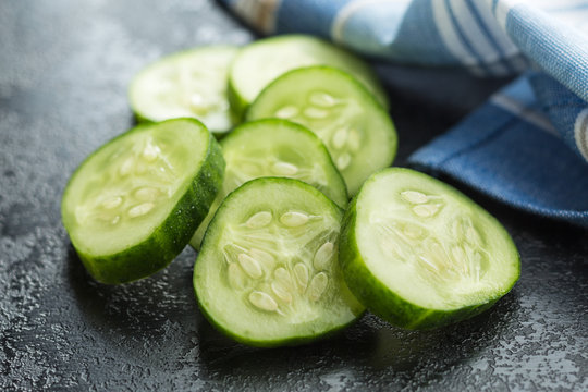 Sliced green cucumbers.