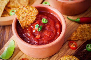 Mexican Tortilla Chips With Chili Sauce