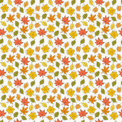 Seamless pattern with funny falling leaves. Vector illustration.