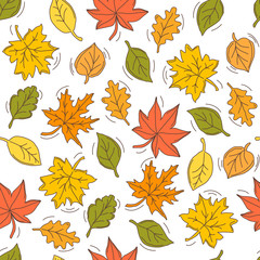 Obraz premium Seamless pattern with funny falling leaves. Vector illustration.