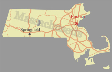 Obraz premium Massachusetts vector State Map with Community Assistance and Activates Icons Original pastel Illustration isolated on gray background.