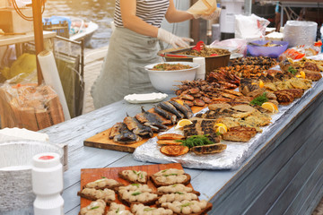 Obraz premium Food Festival with assorted food items. Catering service.