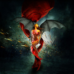 Dragon Queen woman body angel wings
