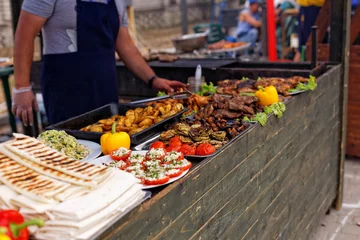Türaufkleber Food Festival with assorted food items. Catering service. © yuliachupina