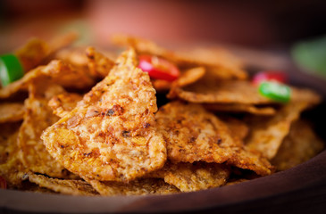 Nachos With Guacamole And Chili Sauce