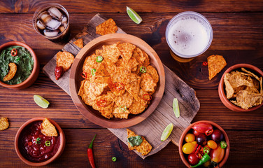 Nachos With Guacamole And Chili Sauce
