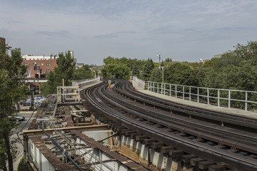 Naklejka na ściany i meble Working around the bend of subway tracks