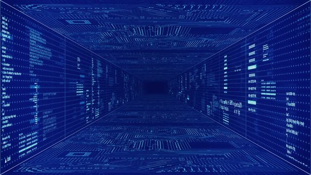Technological intro.Data digital code sci fi corridor. HUD tunnel opener. BLUE.Type2