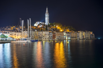 Spectacular romantic old town of Rovinj at evening