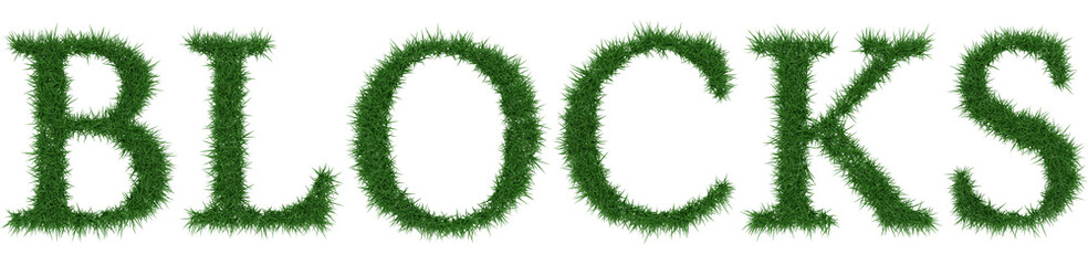 Blocks - 3D rendering fresh Grass letters isolated on whhite background.