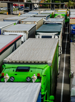 Traffic jam trucks stock