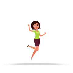 Fototapeta na wymiar Happy girl jumping. White background. The concept of friendship, healthy lifestyle, success. Vector illustration in a flat and cartoon style