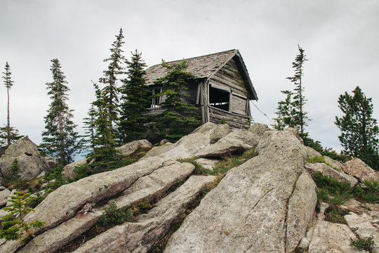 Fire lookout cabin on Burton Peak in the Idaho Selkirk Mountain Range.