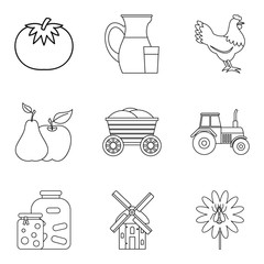 Cornfield icons set, outline style