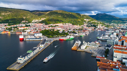 Fototapeta na wymiar Bergen old town aerial view. Bergen, Norway.