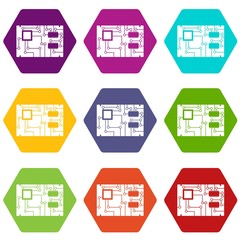 Fototapeta premium Electronic board icon set color hexahedron