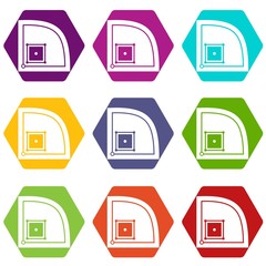 Baseball field icon set color hexahedron