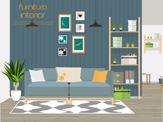 Furniture interior. Living room interior. Vector illustration