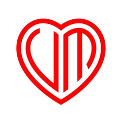 initial letters logo um red monogram heart love shape